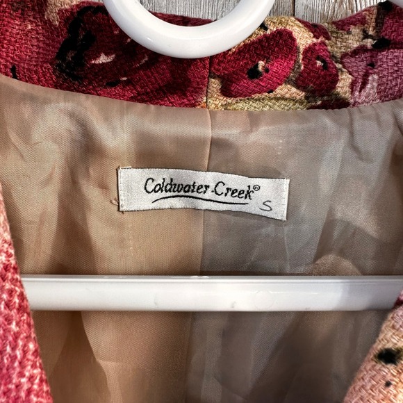 Coldwater Creek Floral Tweed Blazer Jacket Tan Orange Berry Floral Fall Colors M - Picture 3 of 4